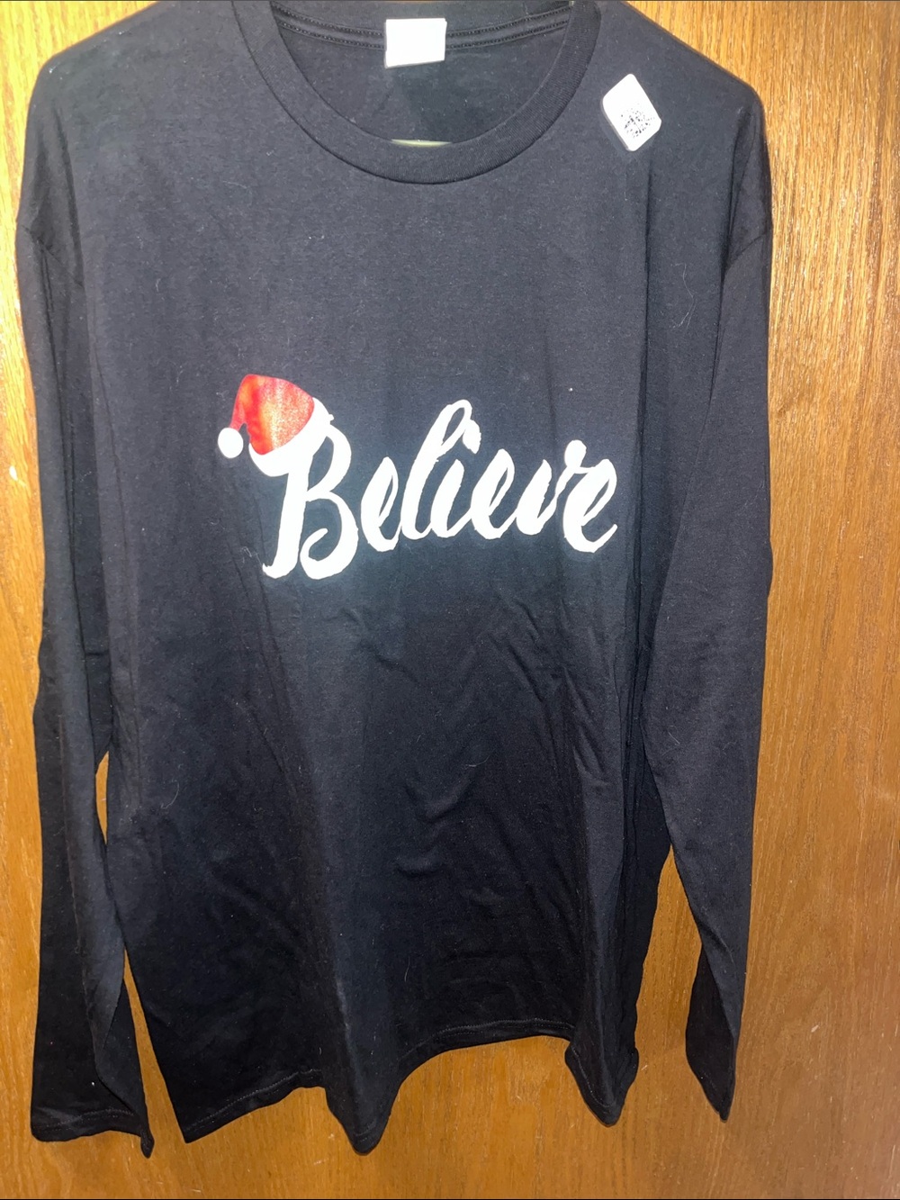 Port and Company Black "Believe" Long-Sleeve Tee with Red Accent